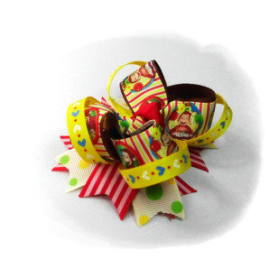 Curious George Grosgrain Ribbon Girls 4" Boutique Bow Hair Bows ( Hair Clip or Hair Band) 